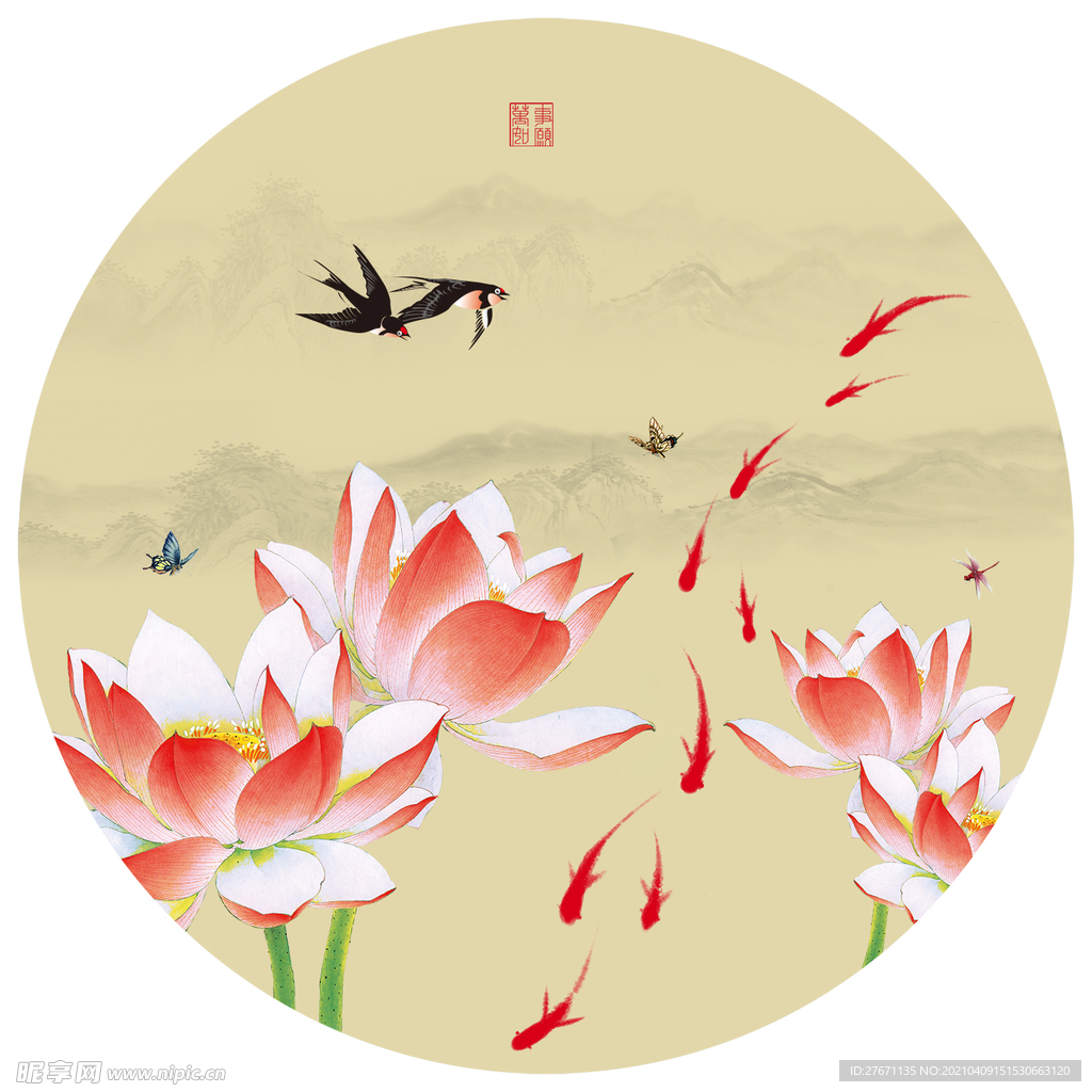 中式荷花装饰画