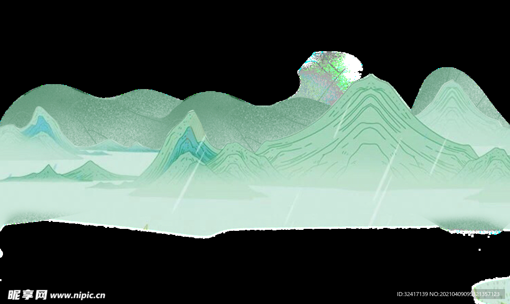 卡通手绘国风远山插画免抠图