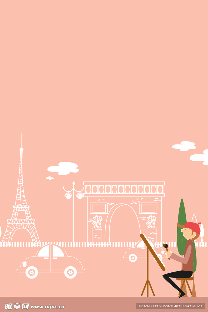 卡通手绘人物国外旅行旅游插画