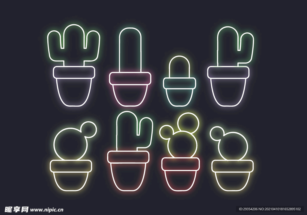 矢量仙人掌霓虹灯图片