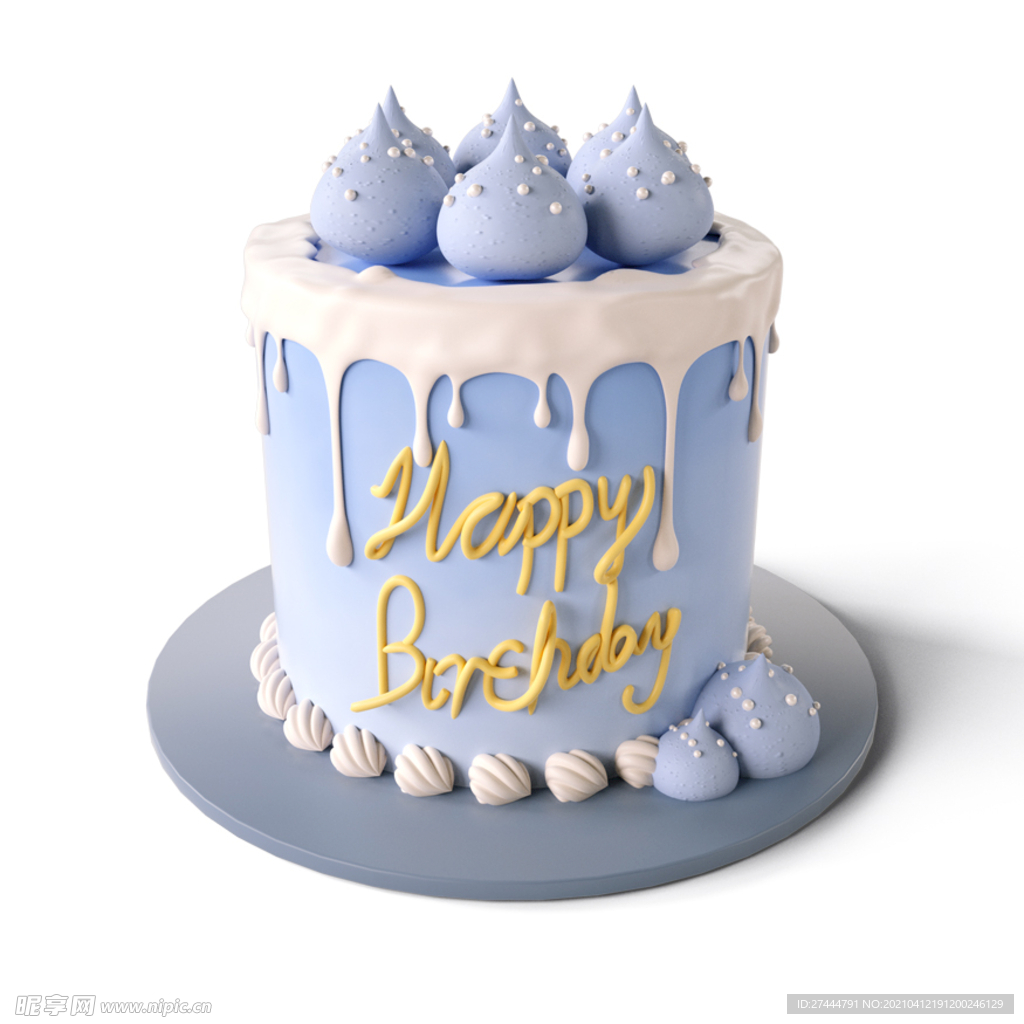 立体蓝色奶油生日蛋糕