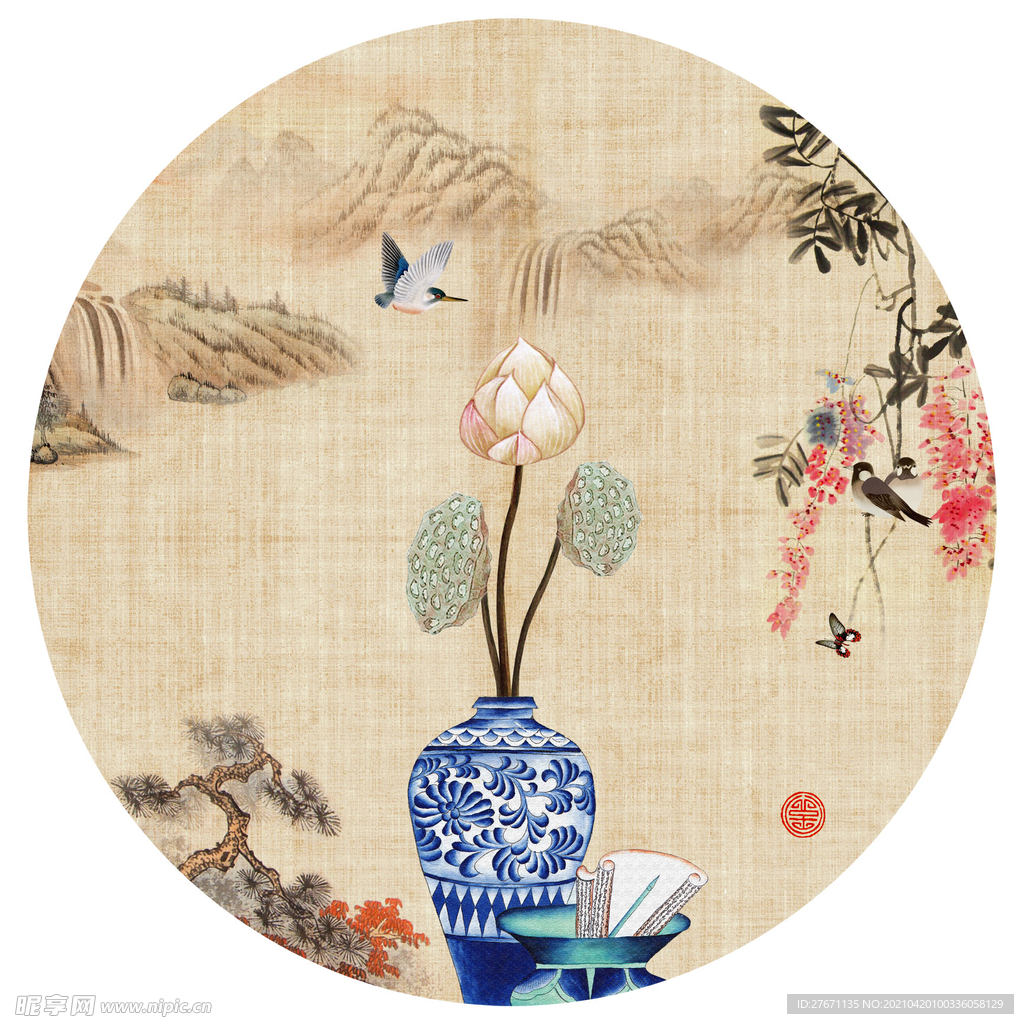 新古典中式荷花圆形