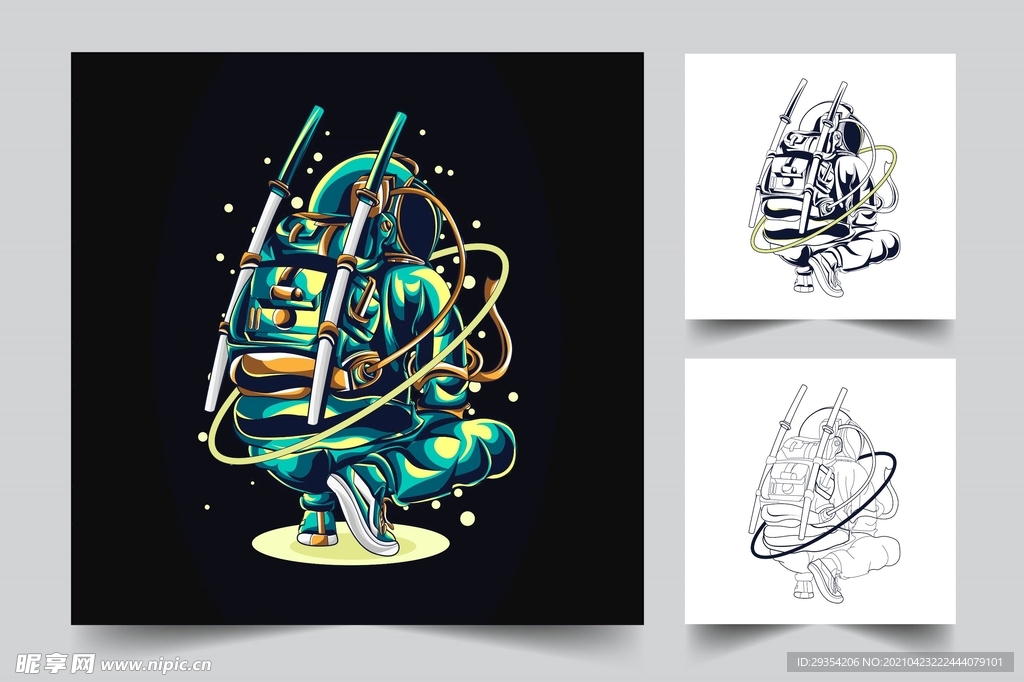 卡通太空人角色插画图片