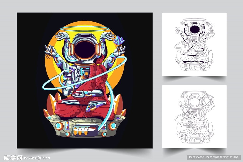 卡通太空人角色插画图片