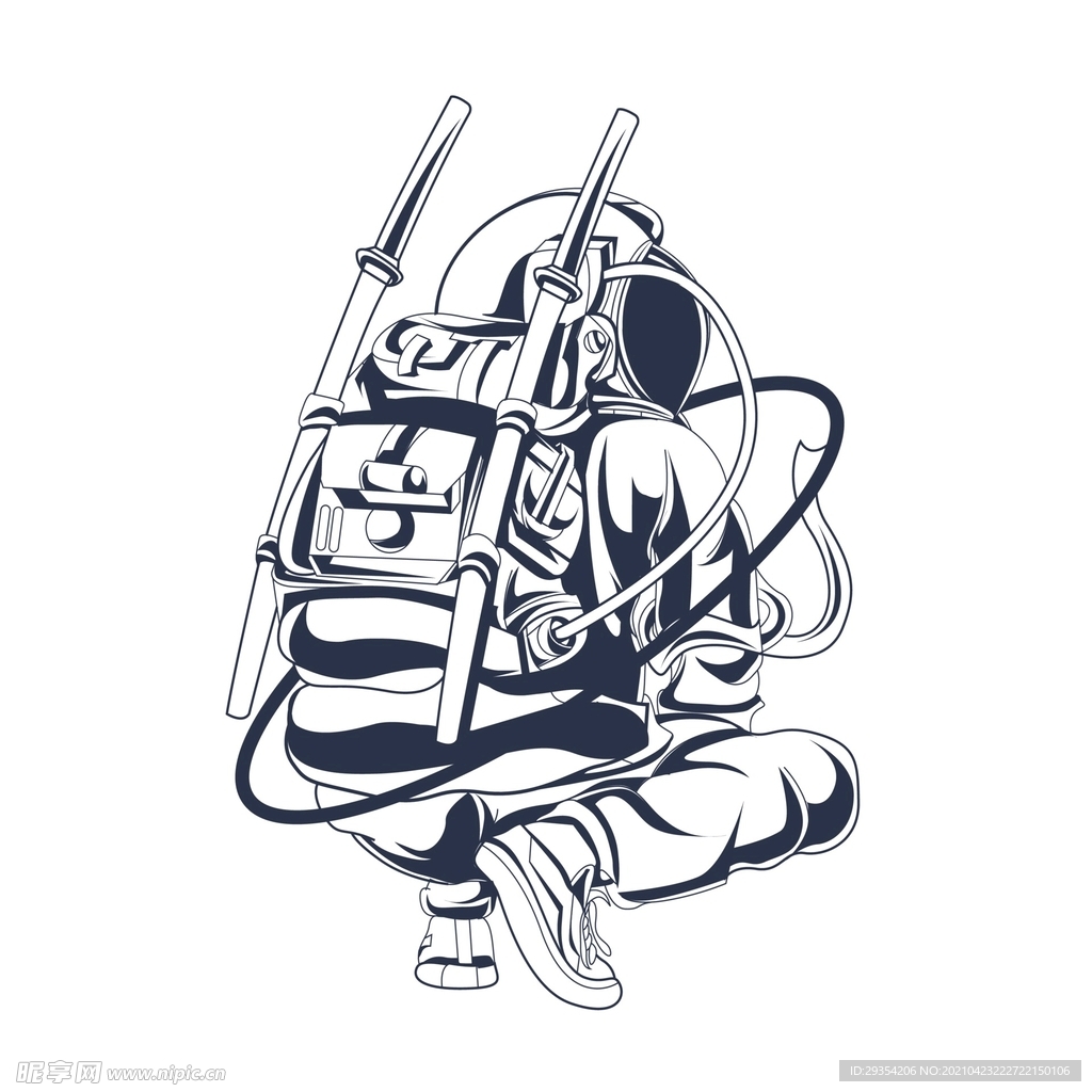 卡通太空人角色插画图片