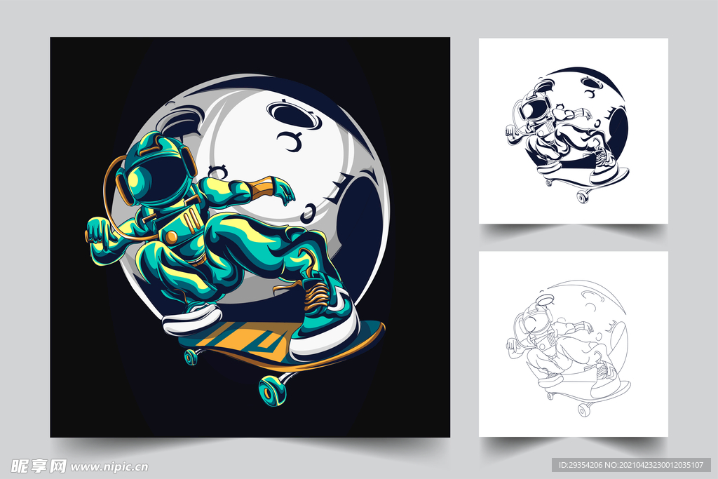 卡通太空人角色插画图片