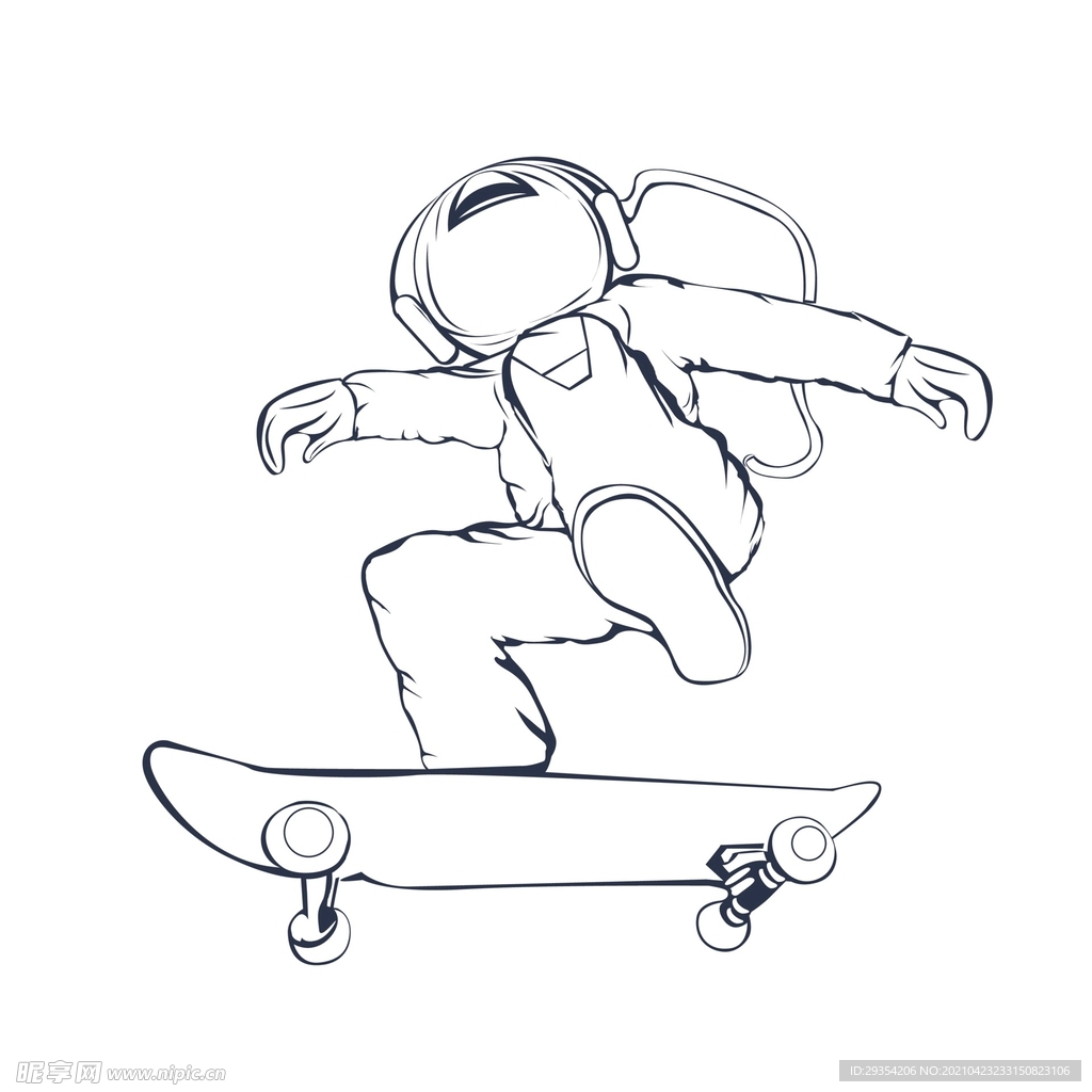 手绘插画滑板宇航员图片