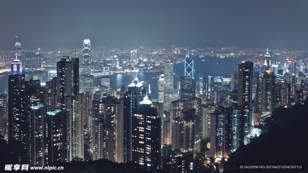 高楼大厦繁华都市灯火通明夜景摄