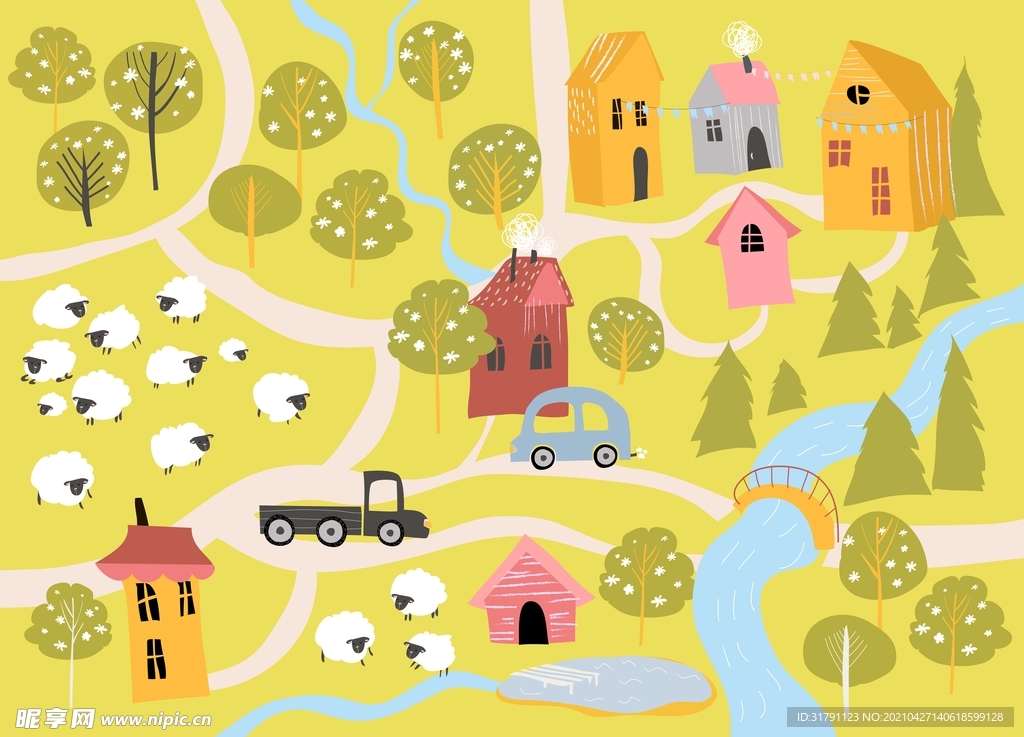 村庄插画