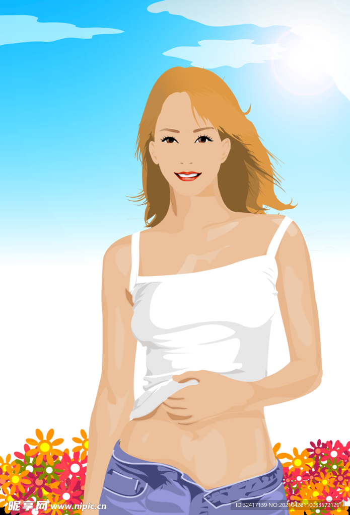 卡通手绘时尚美女插画