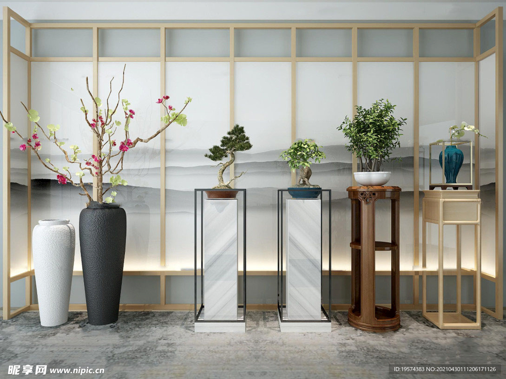  3DMAX新中式花瓶花架盆景