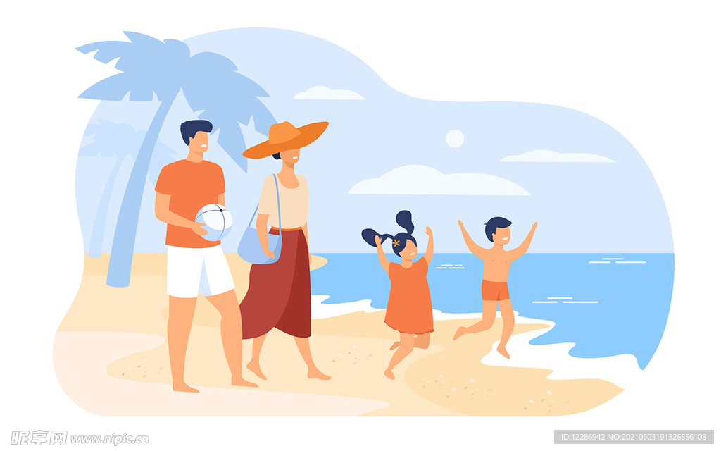 一家人旅游插画