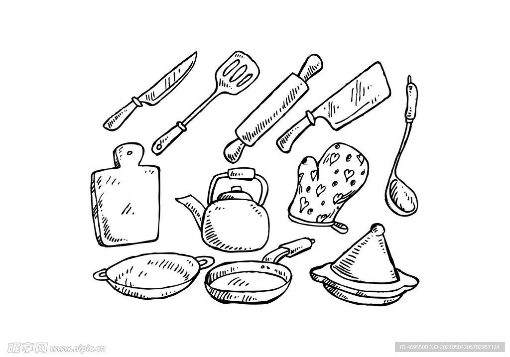 手绘卡通厨具矢量图