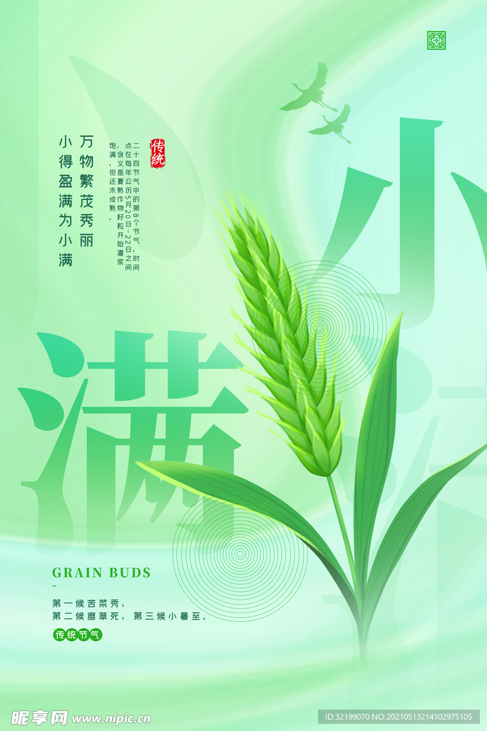 绿色清新唯美小满节气海报