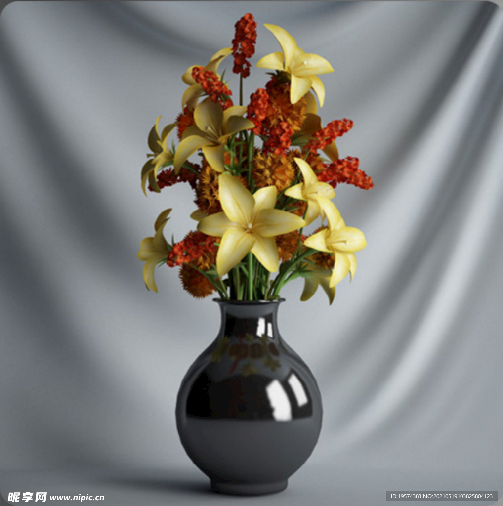 C4D模型盆栽绿色植物插花