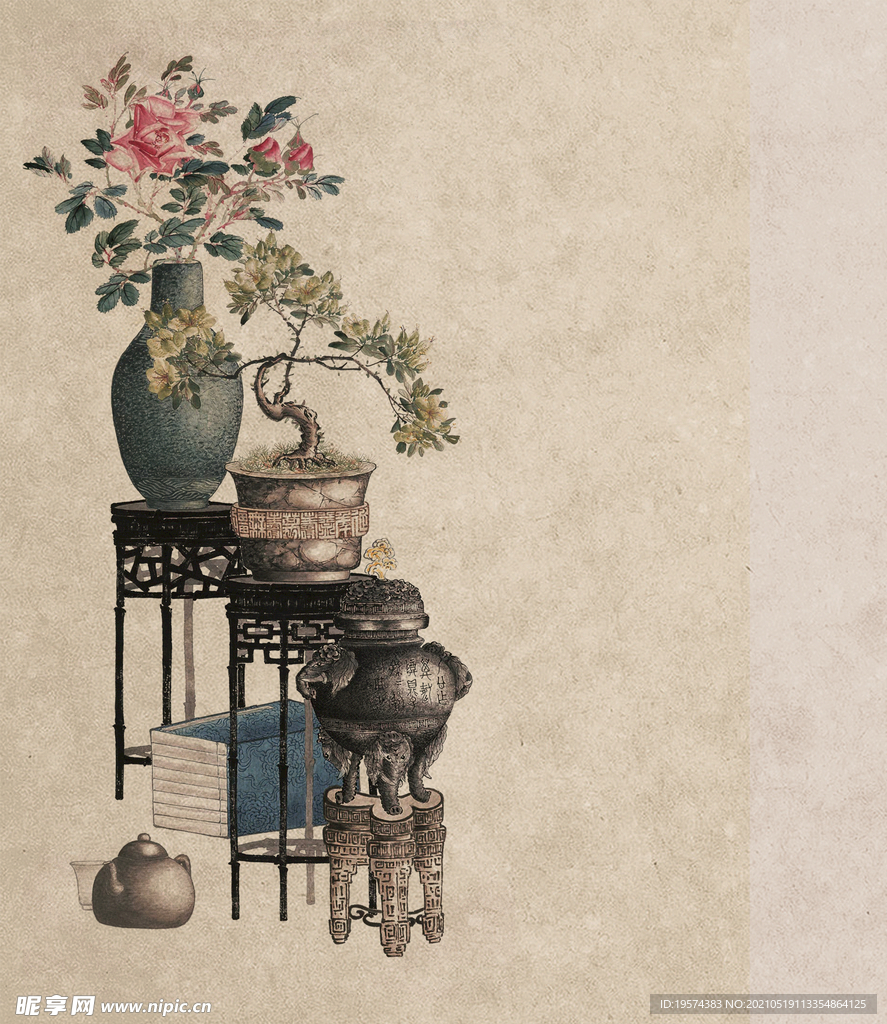 工笔画背景古装PSD模板