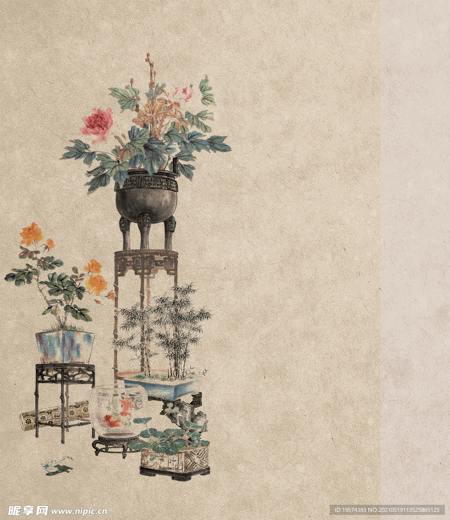 工笔画背景古装PSD模板