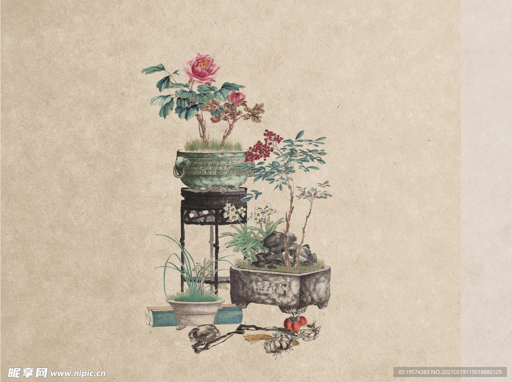 工笔画背景古装PSD模板