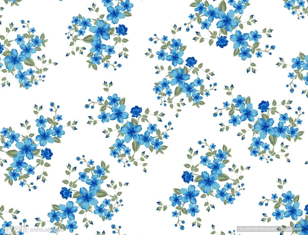 小碎花 花团 手绘花  树叶
