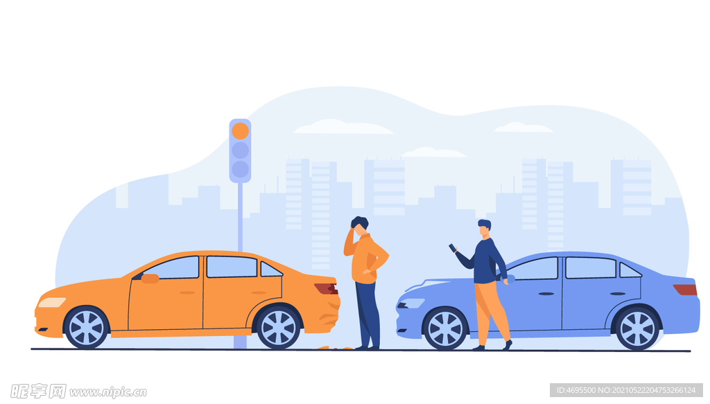 卡通汽车事故插画插图