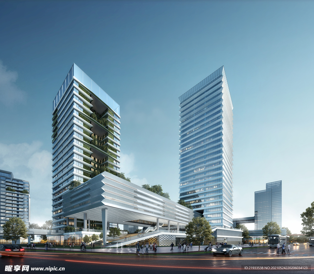 沿街公建大厦夜景效果图