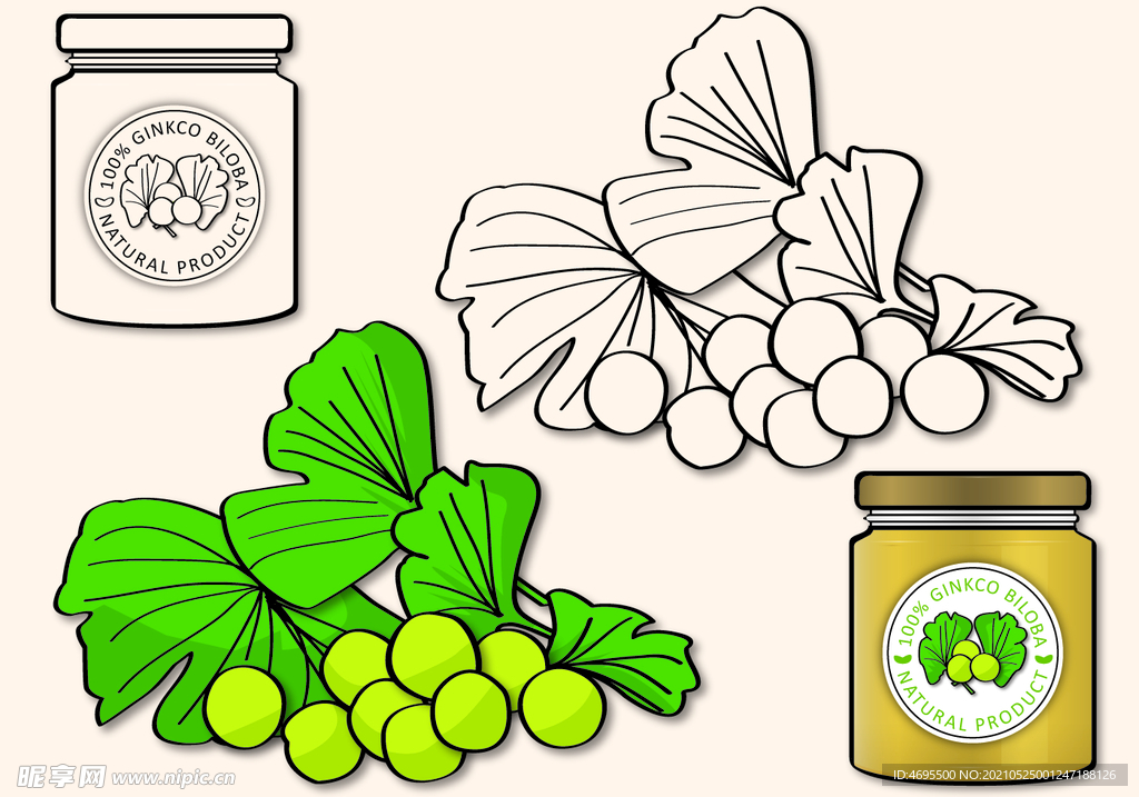 卡通水果包装瓶矢量图