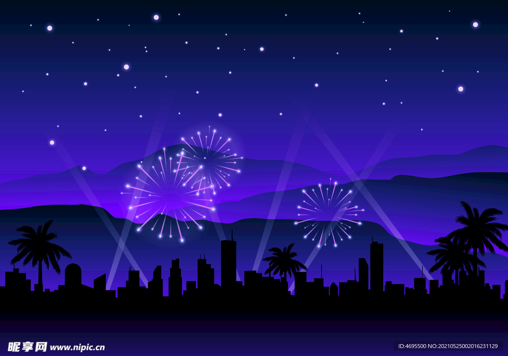 城市烟花矢量图插画