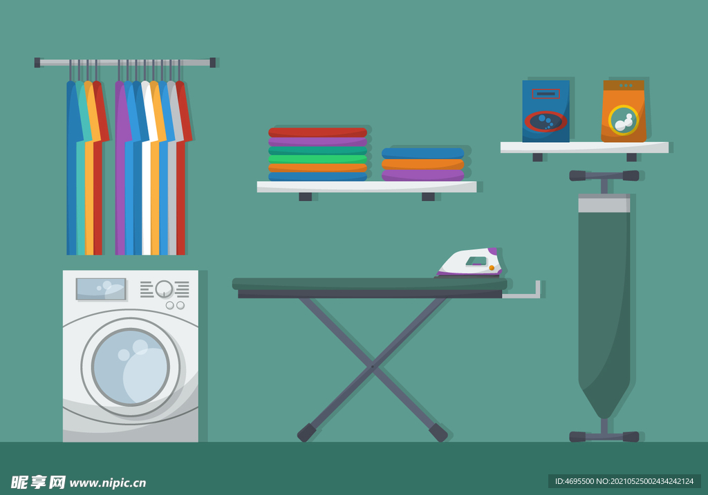 卡通手绘衣服洗衣机