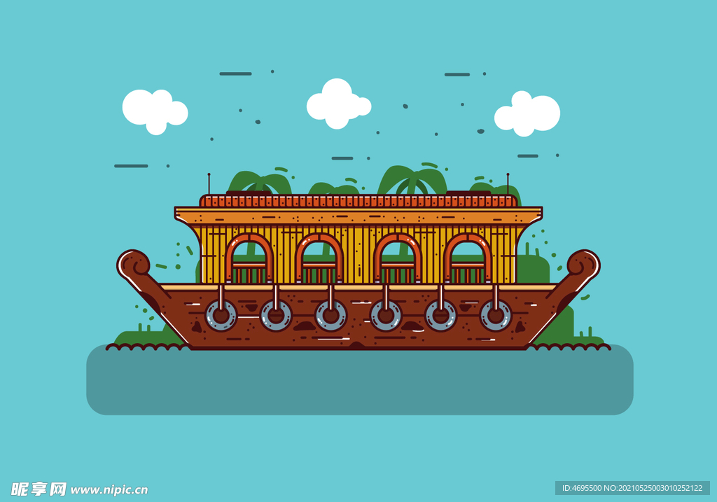 卡通手绘古典游船矢量图