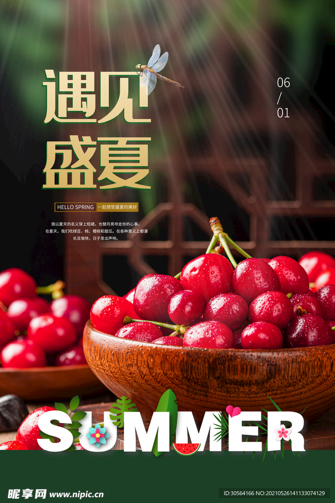 遇见盛夏樱桃促销活动海报素材