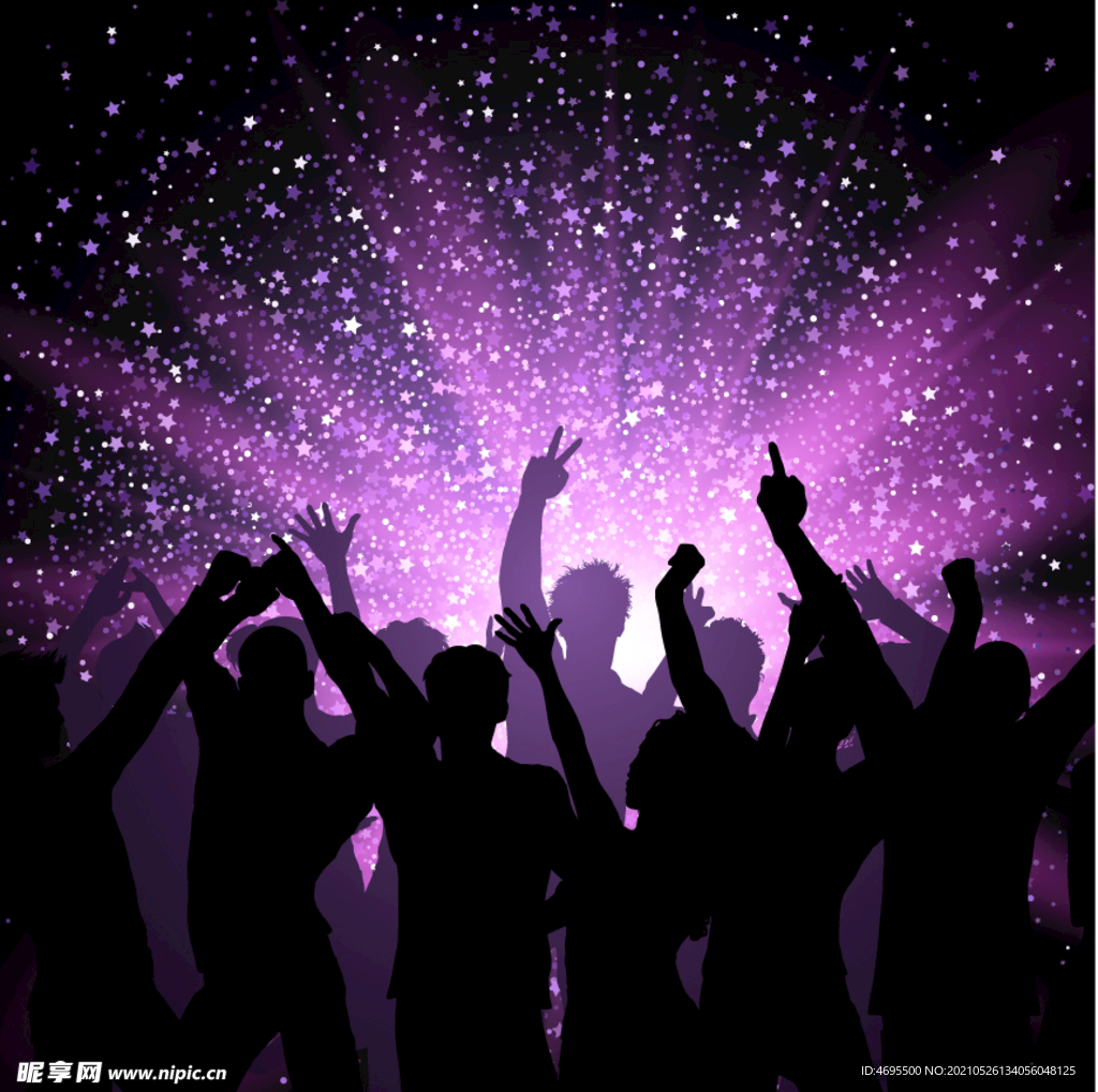 卡通人群蹦迪跳舞矢量图