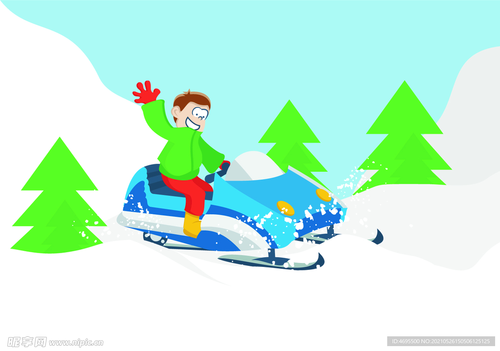 卡通手绘雪地车矢量图