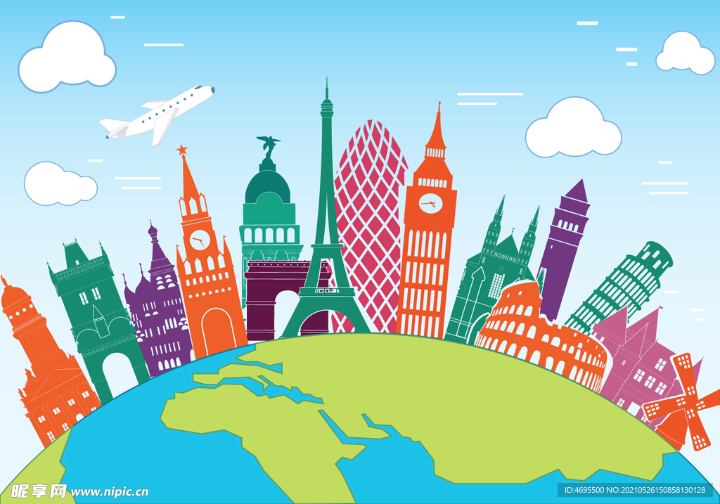 卡通手绘著名建筑