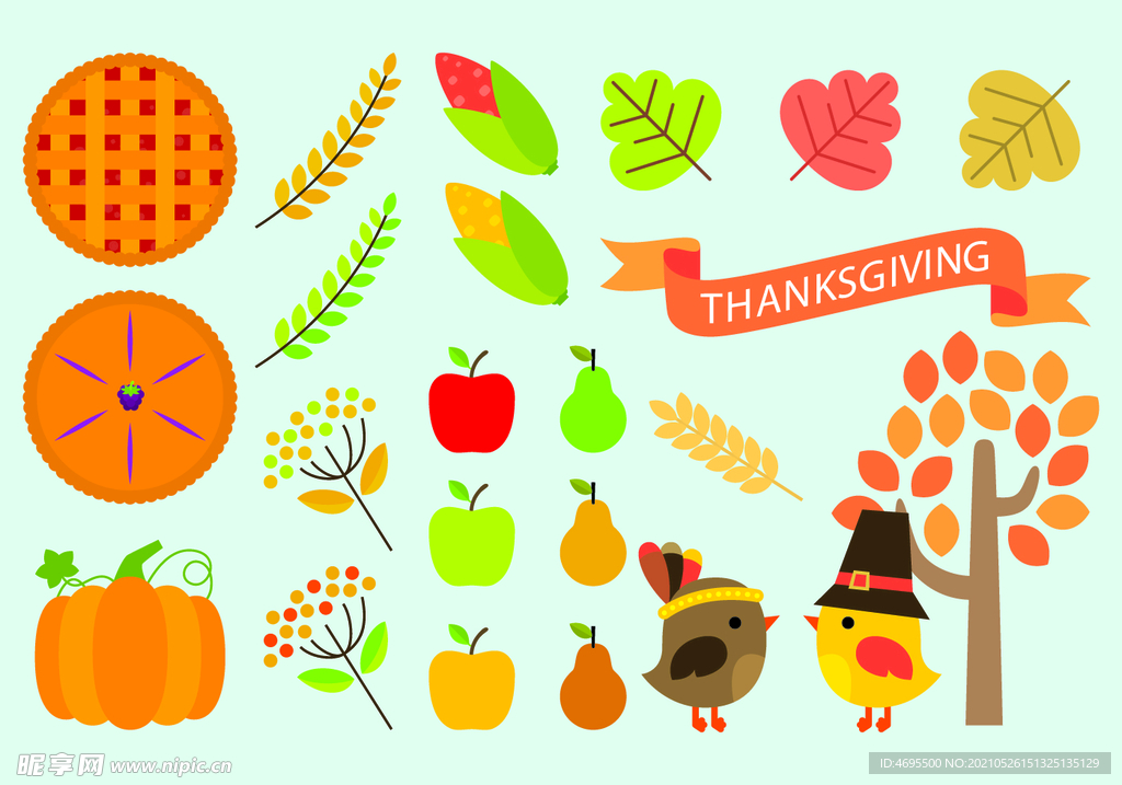 卡通树枝 水果 小鸡