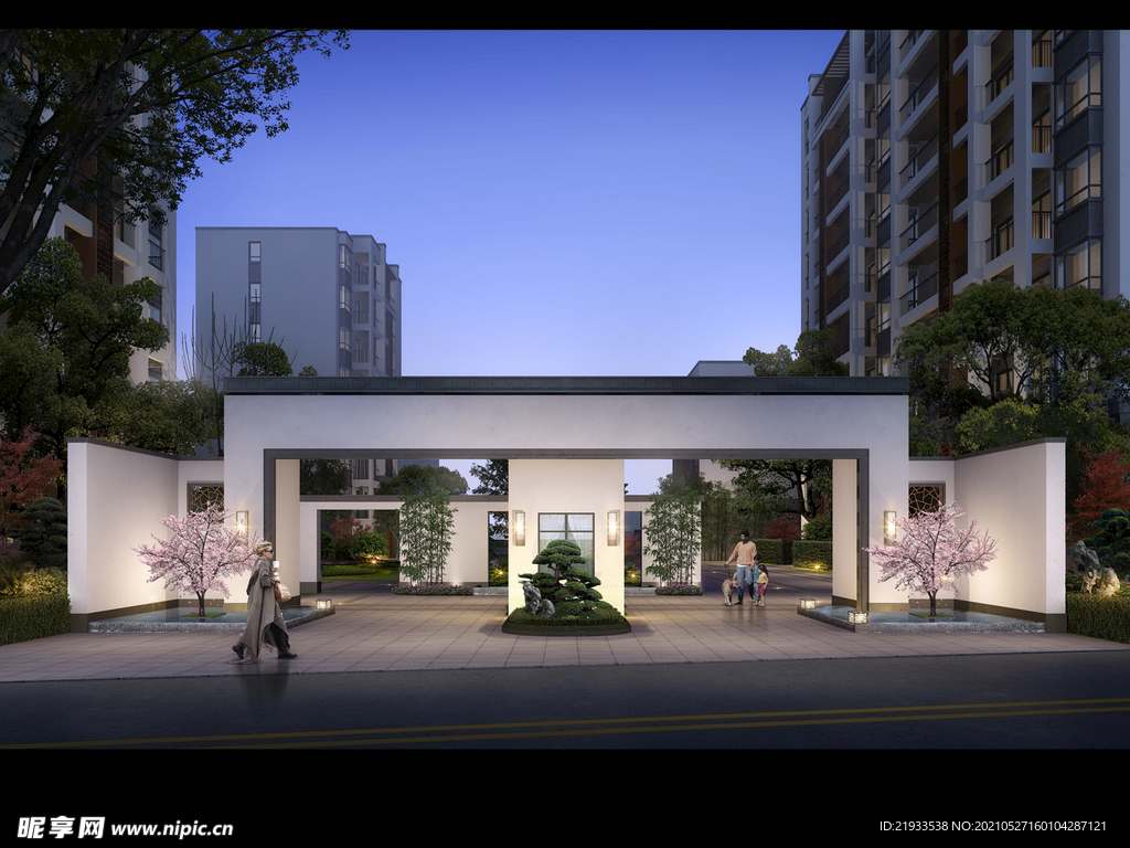 绿城别墅洋房夜景大门入口