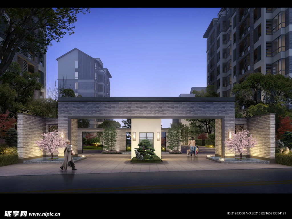 绿城别墅洋房夜景大门入口