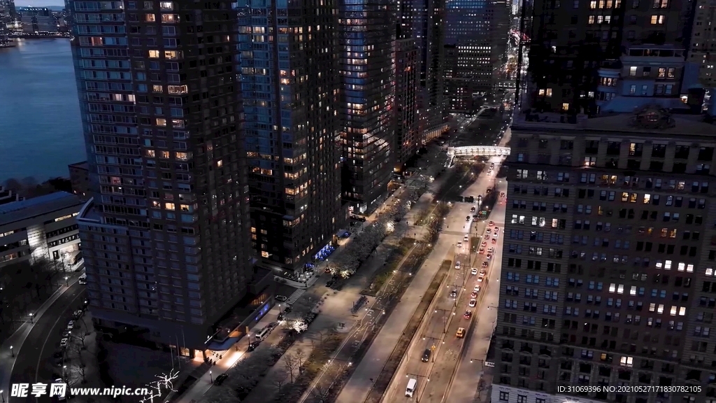 航拍现代城市群街道夜景