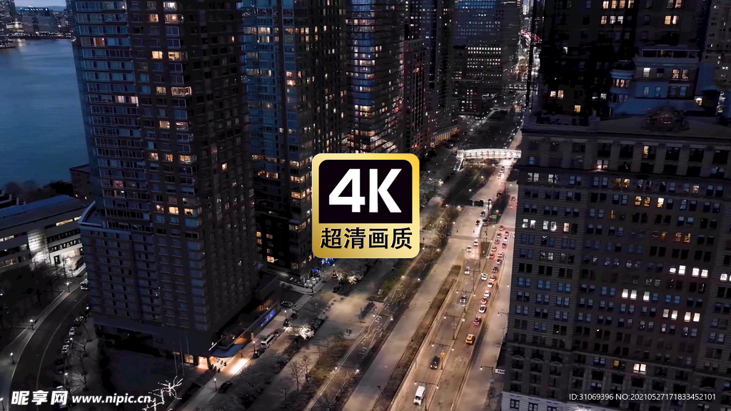 航拍现代城市群街道夜景