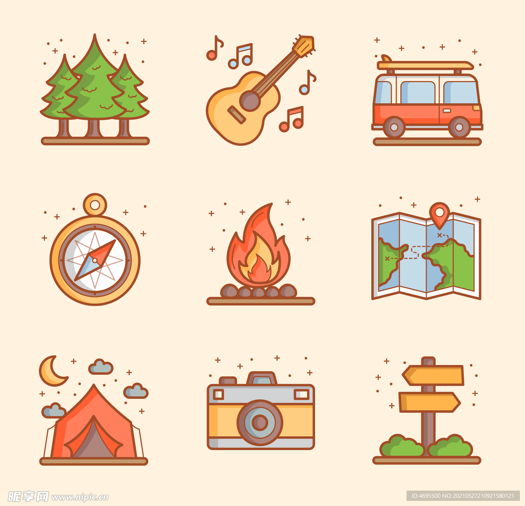 树 吉他 汽车 指南针 火图标