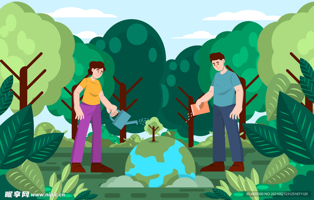 卡通植树