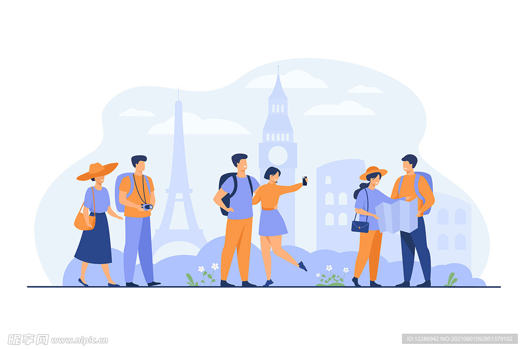 情侣旅游插画