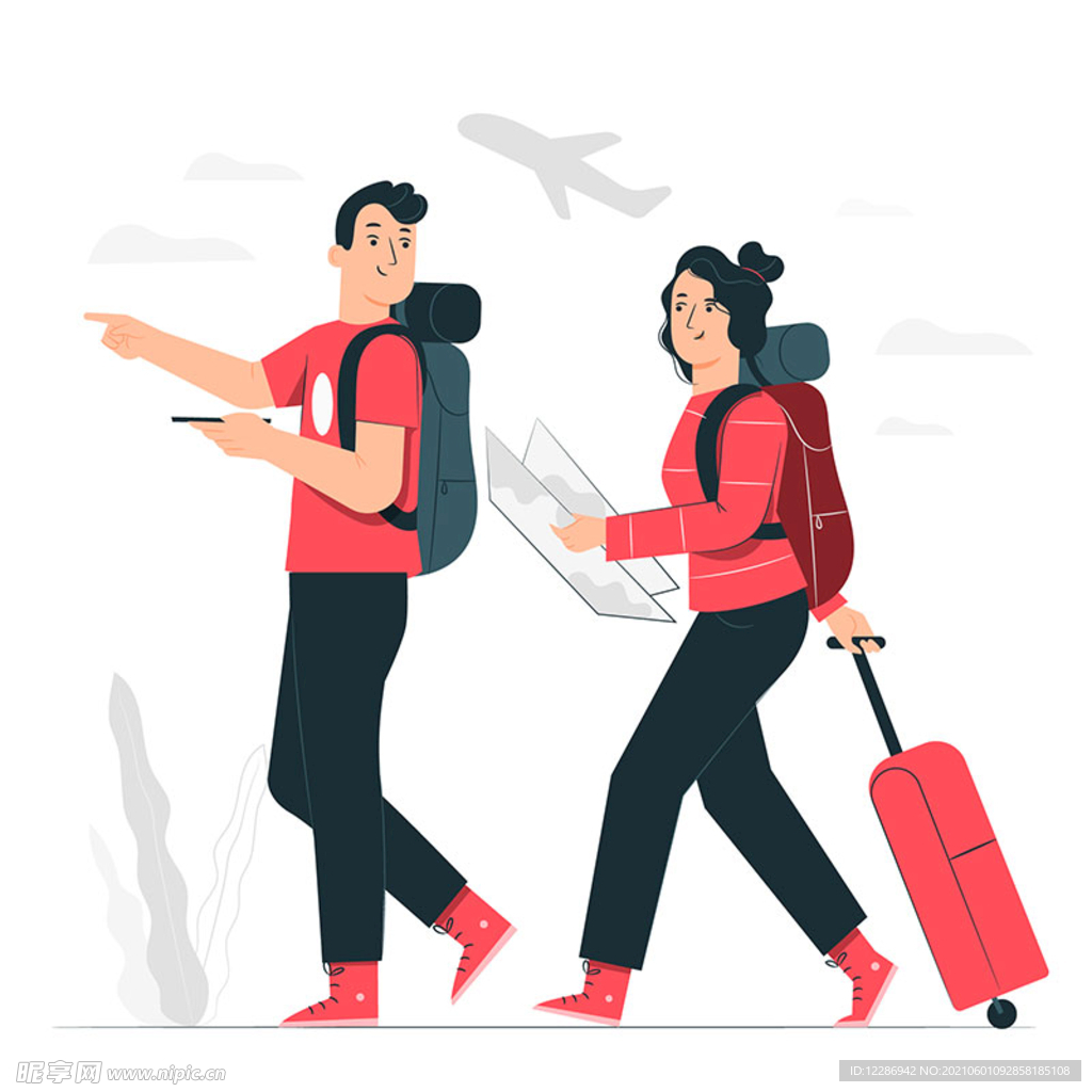 情侣旅游插画
