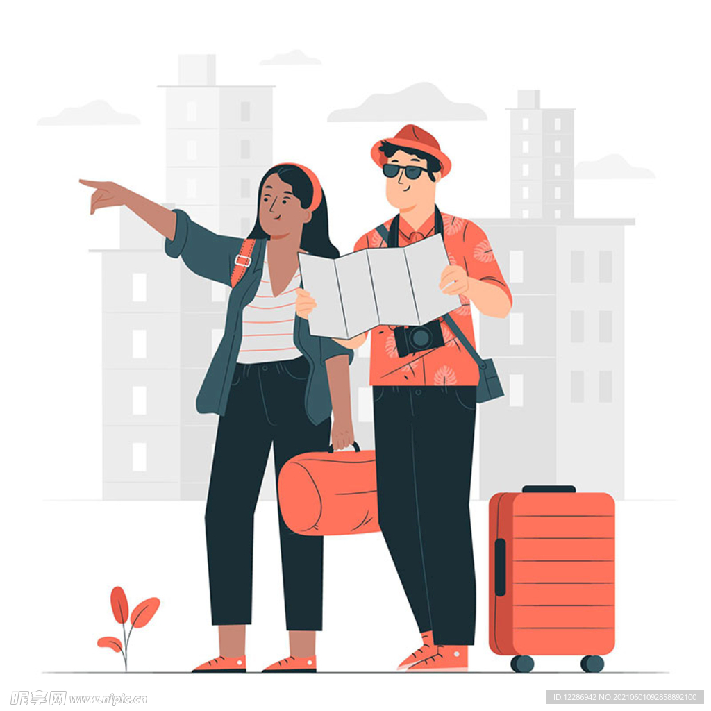 情侣旅游插画