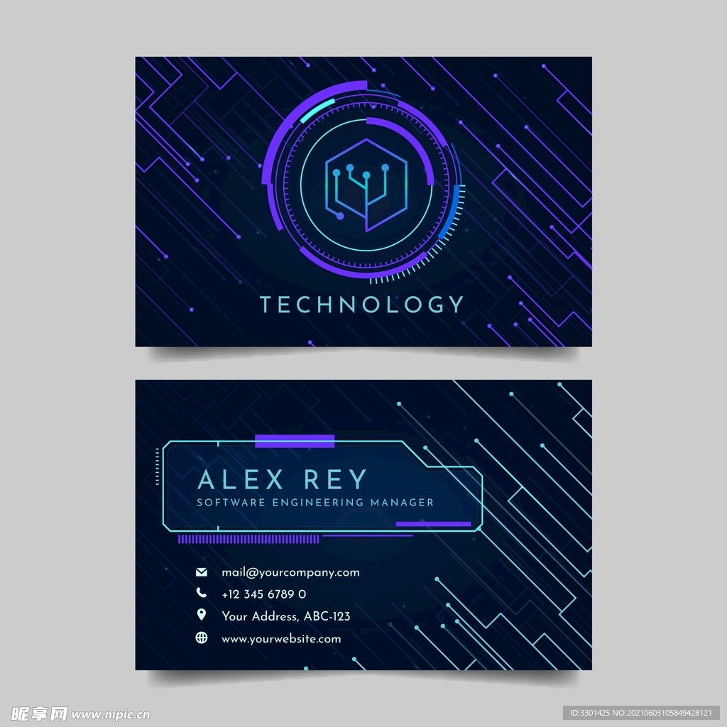 科技风名片模板矢量素材 