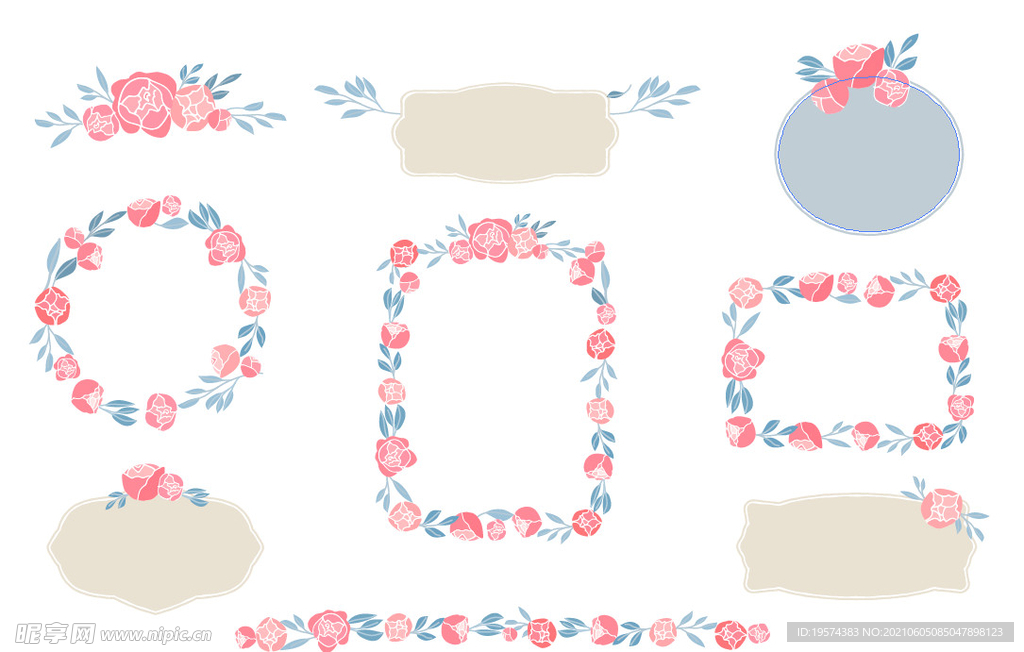 牡丹花卉插画玫瑰蔷薇