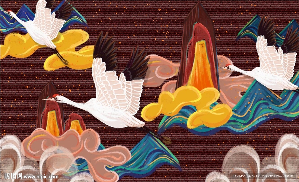 古典仙鹤插画装饰画