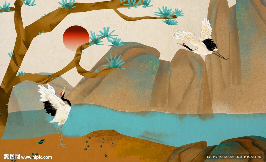 古典仙鹤插画装饰画