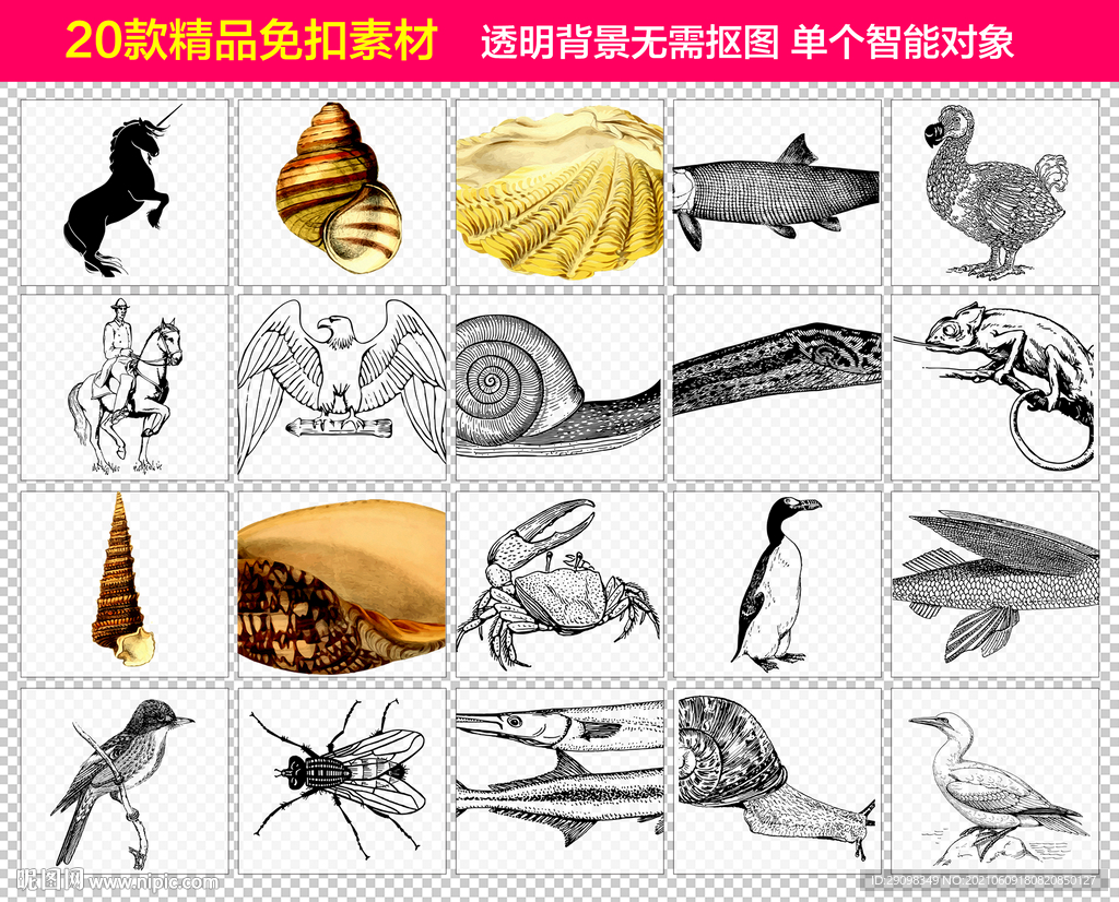 黑白线稿动物免抠素材