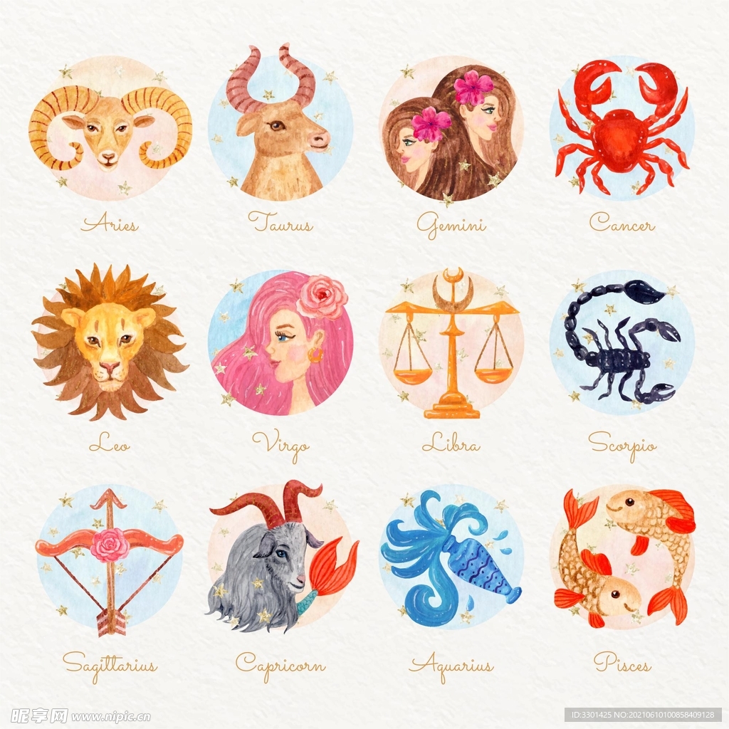 手绘十二星座 