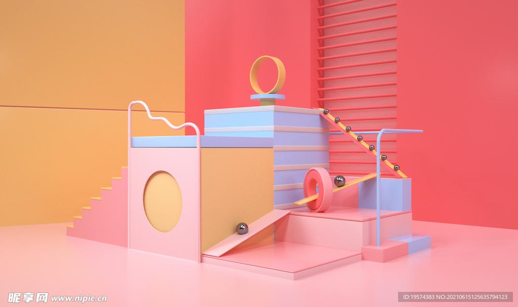 C4D模型粉色风格电商立体场景